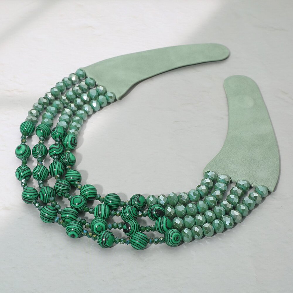 NEW Green Layered Natural Stone Faceted Beaded Magnetic Collar Necklace